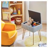 YMYNY Vanity Chair with Storage, Gold Legs, Dusty Blue