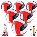 Official Size 5 Volleyballs 6 Pack with Pump & Net Bag