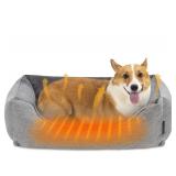 Heated Dog Bed with Auto Sensing Pad, 3 Temps, 33x25