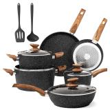 DishDelight 12-Pc Induction Nonstick Cookware Set Black