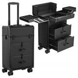 $136 Large Rolling Makeup Train Case with Drawers, 3 Tiers