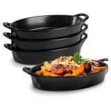 Oval Au Gratin Dishes, 4 Pc Set, Ceramic, Matte Black