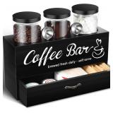 3 Pcs Coffee Canister Set with Shelf and Spoon (Black)