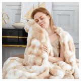 SAPHREAS Faux Fur Throw Blanket 50x60  Khaki Tie Dye