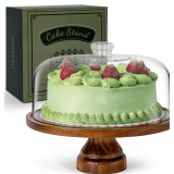 Acacia Wood Cake Stand with Dome Lid, Footed Display