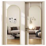Arched Full Length Door Mirror 14x48, Metal Frame, Gold