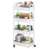 Sywhitta 4-Tier Plastic Rolling Cart with Handle, White