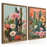 Framed Mexican Cactus Canvas Wall Art Set of 2, 16x24