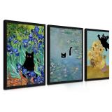 Monet Wall Art Set of 3   Cat in Lilies 12x16