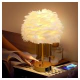 ZYLEIESENBAO White Feather Lamp with USB Charging Port