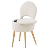 Black Vanity Stool with Storage, Velvet Round Ottoman