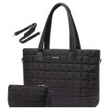 LOVEVOOK Laptop Tote 15.6' Quilted Shoulder Purse Black