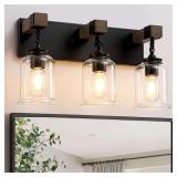 Farmhouse 3-Light Vanity Light, Black, Glass Shades
