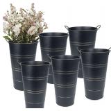 Galvanized Metal Vases - 6pc Flower Buckets (Black)