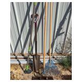 Assorted Long-Handled Yard Tools – Shovel, Rakes & Garden Tools