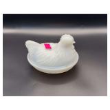 Vintage Milk Glass Hen on Nest Covered Dish