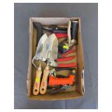 Assorted Garden Hand Tools, Trowels, Pruners & Hose Nozzles