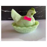 Vintage Jadeite Glass Hen on Nest Covered Dish