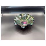 Vintage Iridescent Carnival Glass Ruffled Bowl