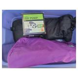 Camping tote 2 air mattress and a pump.