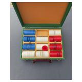 Poker Chip Set with Red, White & Blue Chips in Green Carrying Case