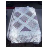 Handmade Mauve & Cream Floral Patchwork Quilt w/ Decorative Stitching twin size
