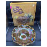 Indiana Glass Iridescent Gold Carnival Glass Crimped Hostess Plate No. 1263 in Original Box