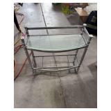 Chrome-Finish Metal & Glass Console Table w/ Lower Shelf