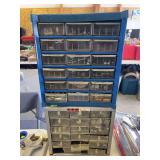 2 small metal and plastic storage bolt/nut bins