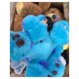 Box of stuffed animals.