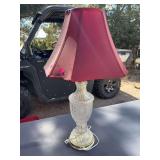 Decorative Crystal-Style Glass Table Lamp w/ Burgundy Shade