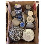 Box with miscellaneous hardware, Valspar color flakes, mixed connectors