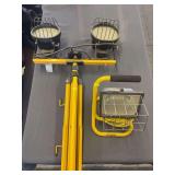 Portable Dual-Head Halogen Work Light on Tripod with Additional Caged Work Light