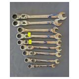 Flex-head ratcheting box ends  wrenches. 8mm, 10mm, 12mm, 13mm, 14mm, 15mm, 16mm, 17mm, and 19mm