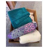 2 Boxes of Assorted Fabric, Towels & Pillow Cases