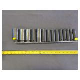 Mac Tools 14-Piece 6-Point Deep Impact Socket Set on Rail – 1/2'-1-1/4'