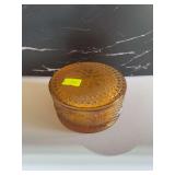 Vintage Amber Pressed Glass Floral Covered Trinket Dish