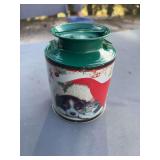 Tote with tins, ornaments and holiday bags