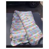 Handmade Pastel Multicolor Crochet Afghan Blanket – White & Rainbow
