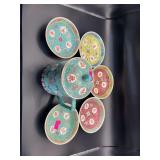 Chinese Porcelain Longevity Pattern Lidded Mug with 5 Matching Plates