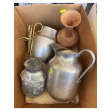 Assorted Vintage Metal & Wood Pitchers, Milk Cans