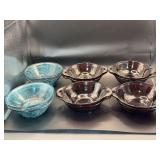 Lot of 12 Vintage Colored Glass Serving Bowls – Blue & Cranberry