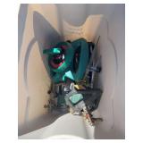 Storage tote full of water sprinklers