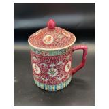 Chinese Porcelain Famille Rose Lidded Mug with Longevity Characters