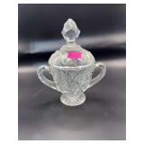 Vintage Cut Glass Covered Sugar Bowl with Handles