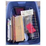 Tote with miscellaneous office supplies and home decor
