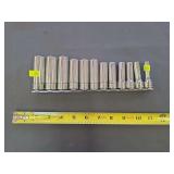 Snap-on 11-Piece 6-Point Deep Well Socket Set on Rail – 8-18mm