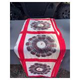 Handmade Red & Cream Appliqué Quilt w/ Plaid Floral Medallions full/queen