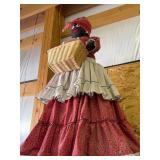 Vintage Black Americana Mammy-Style Cloth Doll w/ Wicker Basket 36” tall