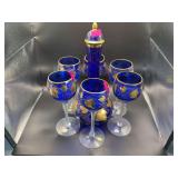 Bohemia Crystal Cobalt Blue 24K Gold Decorated Stemware & Decanter Set